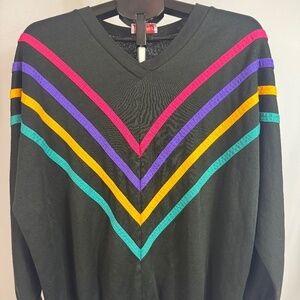 Vintage 1980s Young Stuff Zig Zag V Neck Sweatshirt Black XL Retro